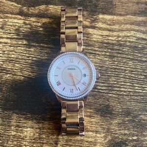 Fossil BQ1108 Quartz Watch Rhinestone Ring Rose Gold